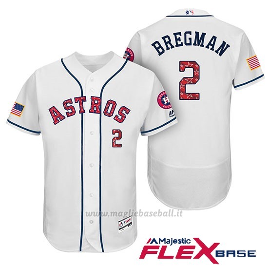 Maglia Baseball Uomo Houston Astros 2017 Estrellas y Rayas Alex Bregman Bianco Flex Base